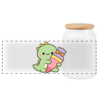 Schulkind Dino Einschulung Geschenk - Panorama Keksdose mit Holzdeckel - Weiß - Vorne