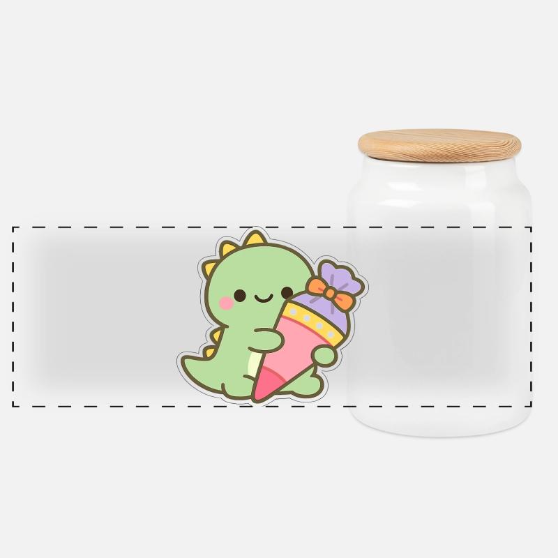 Schulkind Dino Einschulung Geschenk - Panorama Keksdose mit Holzdeckel - Weiß