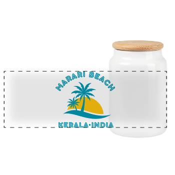 Marari Beach Kerala Sunset - Panoramic Cookie Jar with Wooden Lid - white - Front