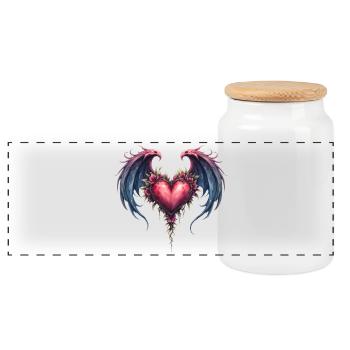 Floral winged heart - Panoramic Cookie Jar with Wooden Lid - white - Front