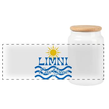 Limni Evia Sun Waves - Panoramic Cookie Jar with Wooden Lid - white - Front