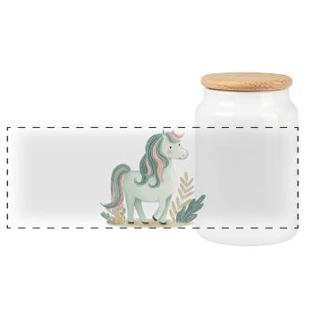 Cute Pony Horse - Panoramic Cookie Jar with Wooden Lid - white - Front