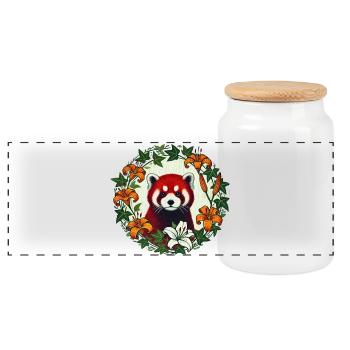 Red Panda Floral Circle - Panorama Keksdose mit Holzdeckel - Weiß - Vorne