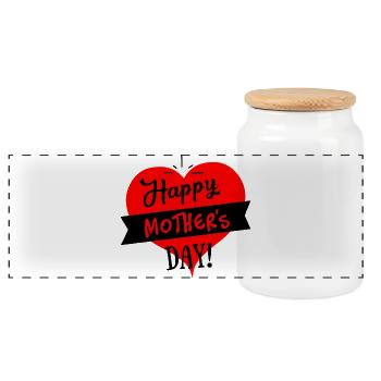 Happy Mothers Day Heart - Black Red - Panoramic Cookie Jar with Wooden Lid - white - Front