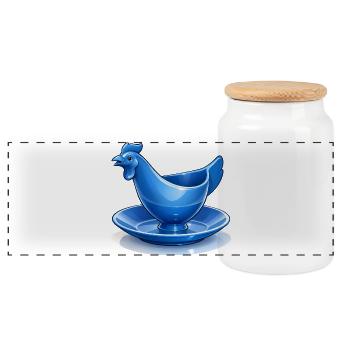 Blauer DDR Eierbecher Huhn Fanart, Ostalgie - Panorama Keksdose mit Holzdeckel - Weiß - Vorne