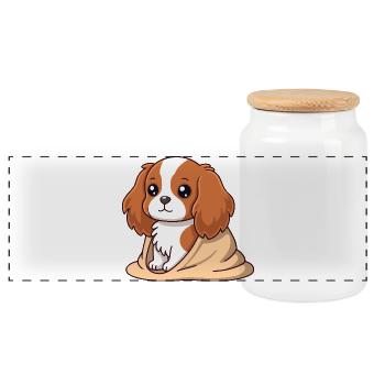 Dog Rider Softness Beige - Panoramic Cookie Jar with Wooden Lid - white - Front