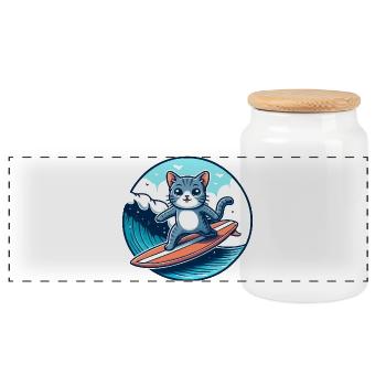Des surfeurs chats sur la vague - Boîte à biscuits avec couvercle en bois - blanc - Devant