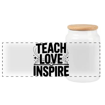 Teach Love Inspire - Panoramic Cookie Jar with Wooden Lid - white - Front