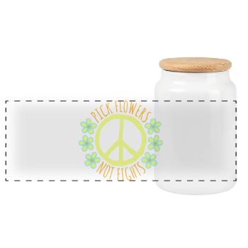 Cueillez des fleurs, pas des disputes, fleurs Paix Logo drôle - Boîte à biscuits avec couvercle en bois - blanc - Devant