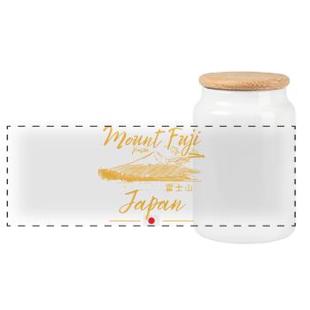 Mount Fuji Sunny Sea Design - Panoramic Cookie Jar with Wooden Lid - white - Front