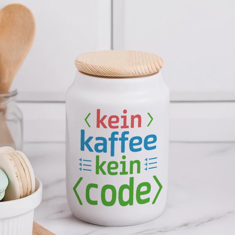 No Coffee No Code Programmer Computer Scientist Panoramic Cookie Jar with Wooden Lid
