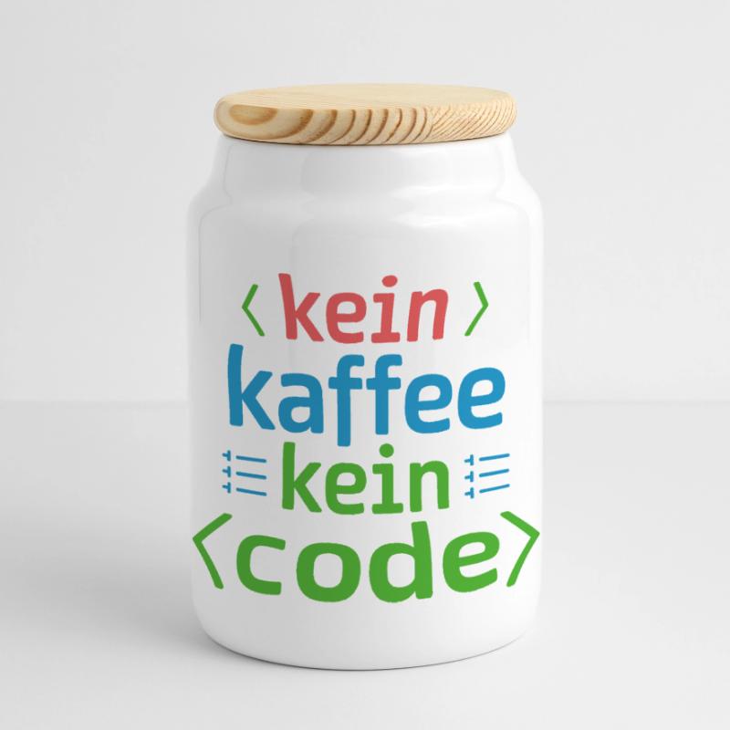 No Coffee No Code Programmer Computer Scientist Panoramic Cookie Jar with Wooden Lid