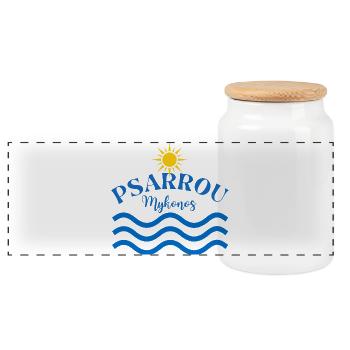 Psarrou Mykonos Sun Waves  - Panoramic Cookie Jar with Wooden Lid - white - Front