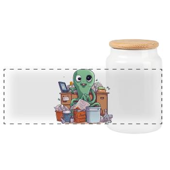 Alien Office Hero Recycling Chaos - Panoramic Cookie Jar with Wooden Lid - white - Front