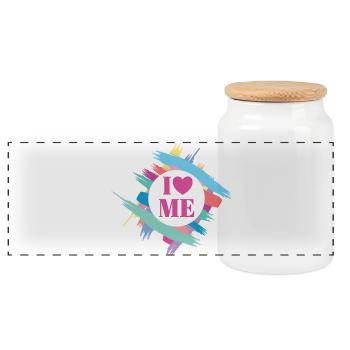 Self-Confidence Character Strength Coach I Love Me - Panoramic Cookie Jar with Wooden Lid - white - Front