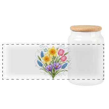 Frühlingsblumen im Stickerei-Stil  - Panorama Keksdose mit Holzdeckel - Weiß - Vorne