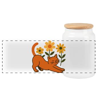 Orange cat in a sea of flowers - Panoramic Cookie Jar with Wooden Lid - white - Front