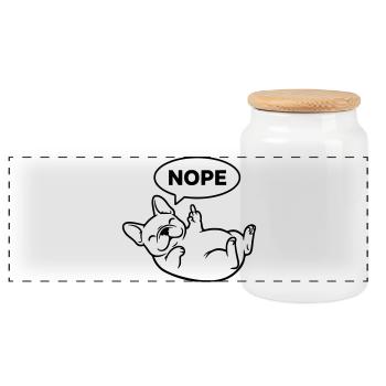 Lachender Frenchie Nope Outline - Panorama Keksdose mit Holzdeckel - Weiß - Vorne