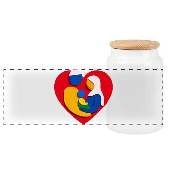 Abstract Muslim Family Heart Hug - Panoramic Cookie Jar with Wooden Lid - white - Front