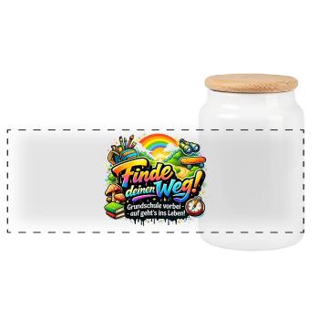 Find Your Way – Primary School - Panoramic Cookie Jar with Wooden Lid - white - Front