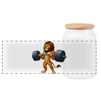 Starker Löwe König Gewichtheber Bodybuilding  - Panoramic Cookie Jar with Wooden Lid - white - Front