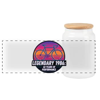 Legendärer 40. Geburtstag eines Vintage-Rennrads 1986 - Panorama Keksdose mit Holzdeckel - Weiß - Vorne