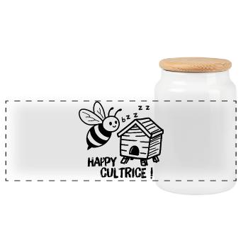 Apicultrice, happy cultrice abeille avec une ruche - Boîte à biscuits avec couvercle en bois - blanc - Devant