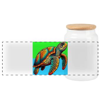 turtle - Panoramic Cookie Jar with Wooden Lid - white - Front