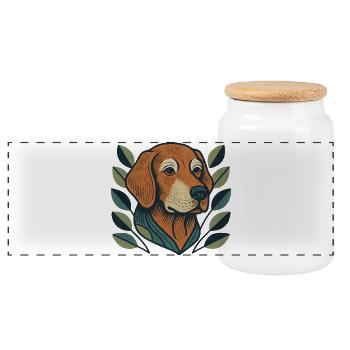 Beagle in leaf branch style - Panoramic Cookie Jar with Wooden Lid - white - Front