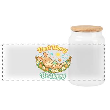 Don't worry be hoppy Ostern - Panorama Keksdose mit Holzdeckel - Weiß - Vorne