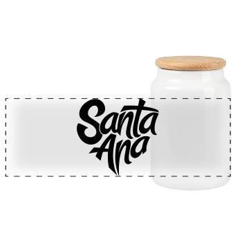Santa Ana, California Heart Typo - Panoramic Cookie Jar with Wooden Lid - white - Front