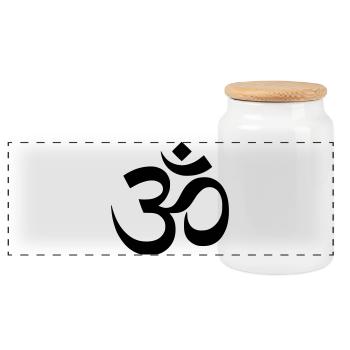 Silhouette du mantra du symbole Om - Boîte à biscuits avec couvercle en bois - blanc - Devant
