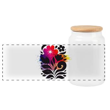 Floral Illustration with Gradient Modern Style - Panoramic Cookie Jar with Wooden Lid - white - Front