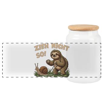 Zieh nicht so Faultier Humor Motiv - Panorama Keksdose mit Holzdeckel - Weiß - Vorne