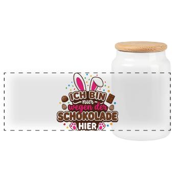 Ich bin nur wegen der Schokolade hier – Ostern - Panorama Keksdose mit Holzdeckel - Weiß - Vorne