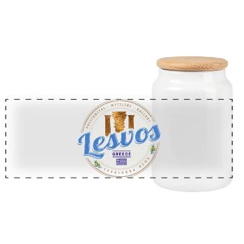 Lesvos Island in Greece Retro Holiday Souvenir - Panoramic Cookie Jar with Wooden Lid - white - Front