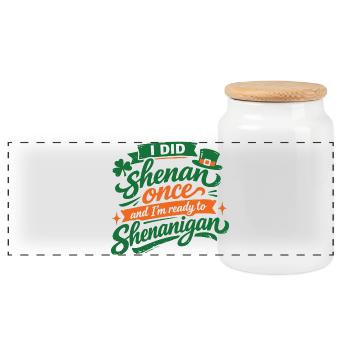 Ready in front of shenanigans | St. Patrick's Day - Panoramic Cookie Jar with Wooden Lid - white - Front