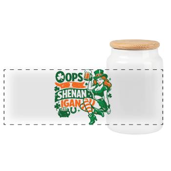 Oops I Shenanigan Leprechaun St Patrick's Girl - Panoramic Cookie Jar with Wooden Lid - white - Front