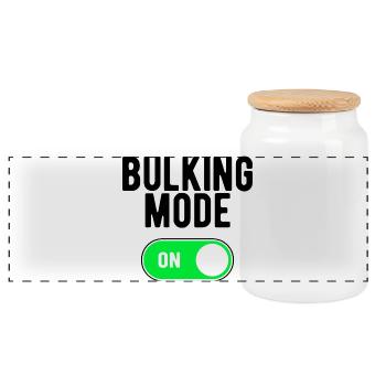 Bulking Mode On Fun Gym Fitness - Panoramic Cookie Jar with Wooden Lid - white - Front