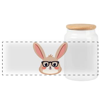 Rabbit with glasses - Panoramic Cookie Jar with Wooden Lid - white - Front
