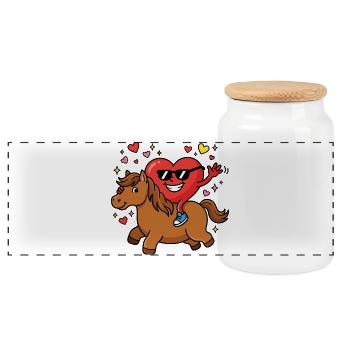Lustiges Pferd zum Valentinstag - Panorama Keksdose mit Holzdeckel - Weiß - Vorne