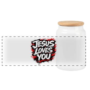 Déclaration de graffiti Jésus t’aime - Boîte à biscuits avec couvercle en bois - blanc - Devant