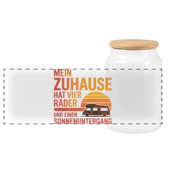 Mein Zuhause Hat Vier Räder Und Einen - Panorama Keksdose mit Holzdeckel - Weiß - Vorne