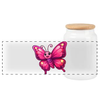 Kuscheliger Pinker Schmetterling - Panorama Keksdose mit Holzdeckel - Weiß - Vorne