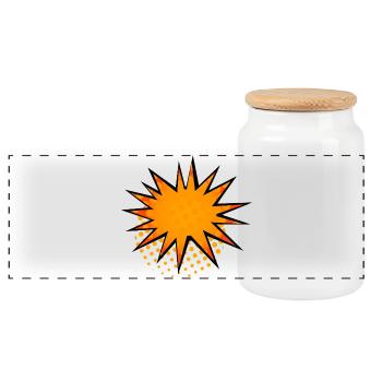 Halbton-Comic Starburst-Rand - Panorama Keksdose mit Holzdeckel - Weiß - Vorne