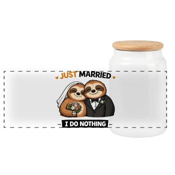 Hochzeit eines frisch verheirateten Faultiers - Panorama Keksdose mit Holzdeckel - Weiß - Vorne