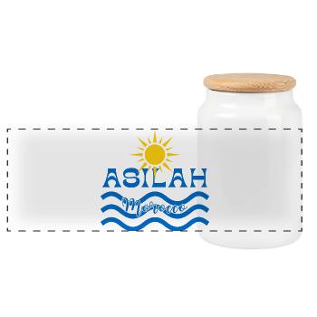 Asilah Morocco Sun Waves - Panoramic Cookie Jar with Wooden Lid - white - Front