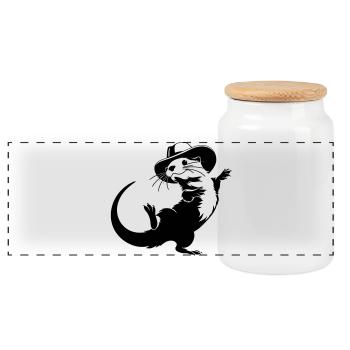 Funny Otter with Hat Cartoon Motif - Panoramic Cookie Jar with Wooden Lid - white - Front