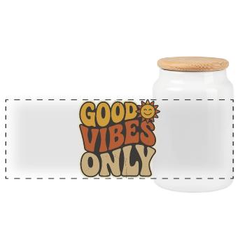 Retro 70er Lächelnde Sonne | Vintage-Ästhetische Typogra - Panorama Keksdose mit Holzdeckel - Weiß - Vorne