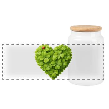 Heart of shamrocks with ladybug - Panoramic Cookie Jar with Wooden Lid - white - Front